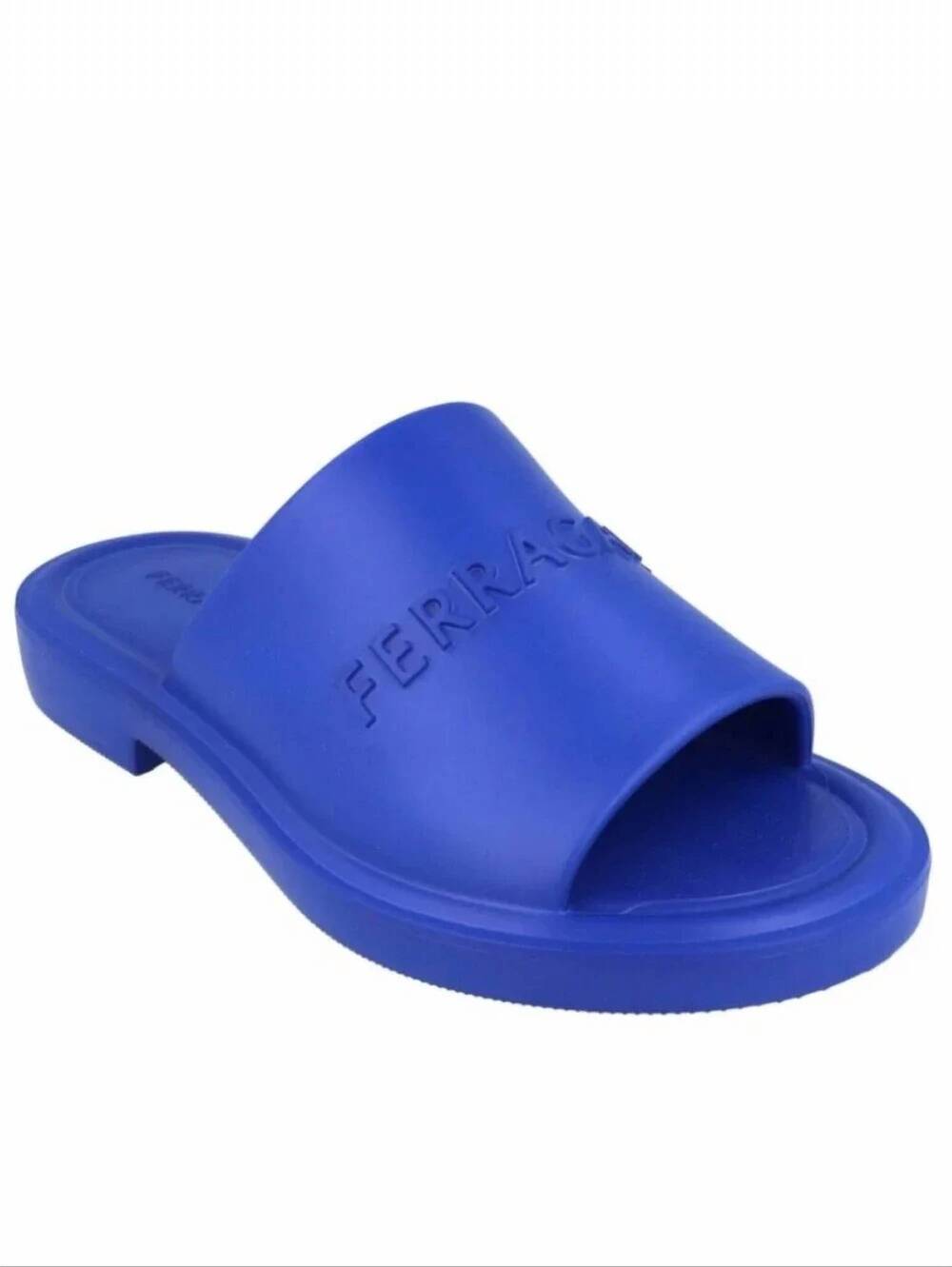 NEW SALVATORE FERRAGAMO men's rubber slides in royal blue